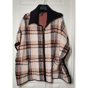 Tahari Women’s Plaid Zip-Up Jacket – Black Trim – Size XL – Rayon Blend